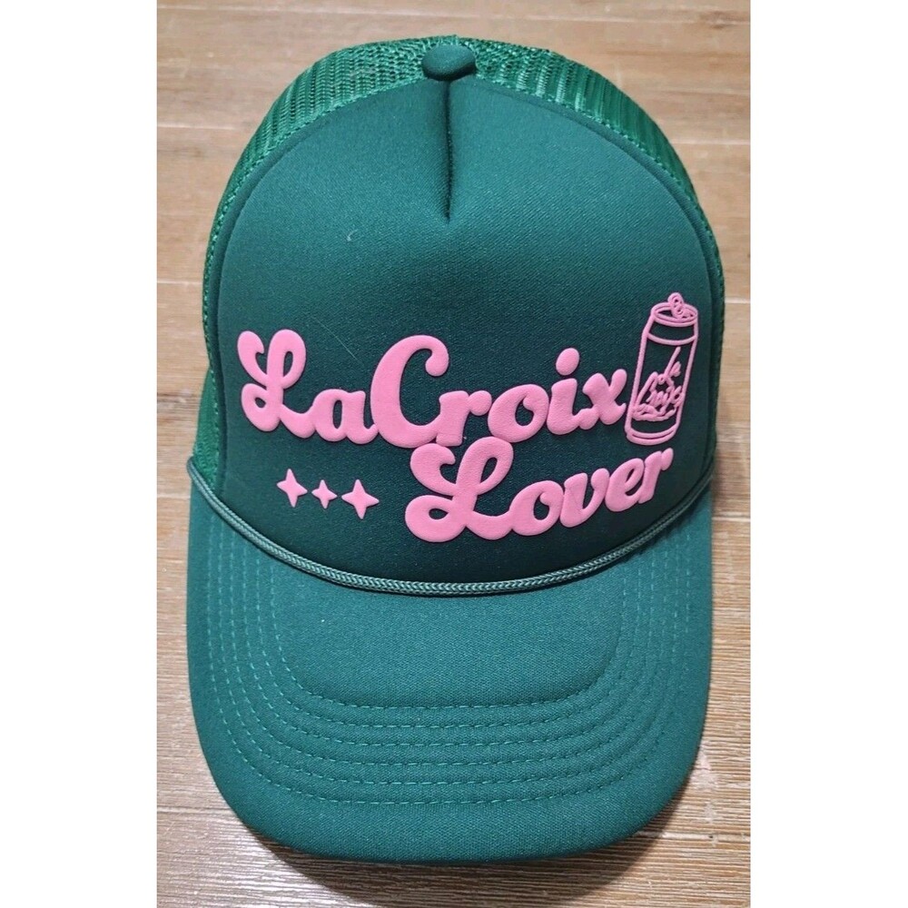 LaCroix Lover Trucker Snapback Hat Cap Puff Print Green Pink Sparkling Water